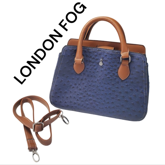London Fog Handbags - London Fog Blue and Brown Women's Satchel Bag With Detachable Strap